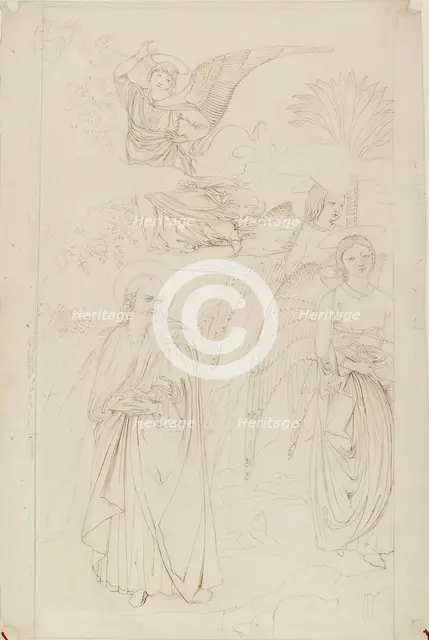 Drawing of Abraham parting from the Angels from Benozzo Gozzoli, 1845. Artist: John Ruskin.