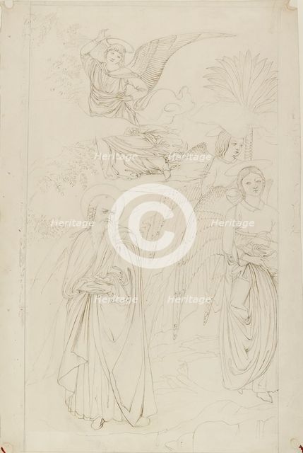 Drawing of Abraham parting from the Angels from Benozzo Gozzoli, 1845. Artist: John Ruskin.