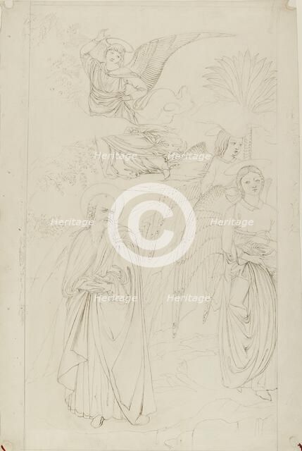 Drawing of Abraham parting from the Angels from Benozzo Gozzoli, 1845. Artist: John Ruskin.