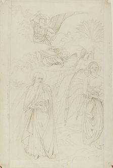 Drawing of Abraham parting from the Angels from Benozzo Gozzoli, 1845. Artist: John Ruskin