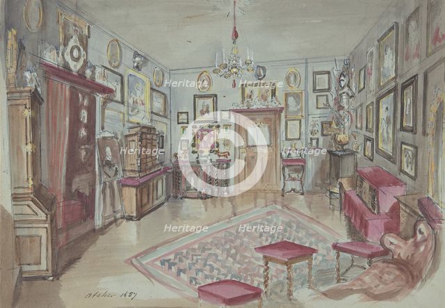 Drawing of an Interior: Atelier, 1857. Creator: Anon.