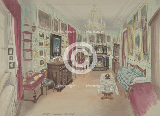Drawing of an Interior: Cabinet du Salon, 1855. Creator: Anon.