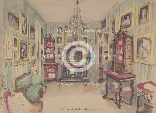 Drawing of an Interior: Cabinet du Salon, 1857. Creator: Anon.