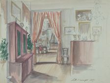 Drawing of an Interior: Salle à manger, 1857. Creator: Anon
