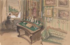 Drawing of an Interior: Salon, 1857. Creator: Anon