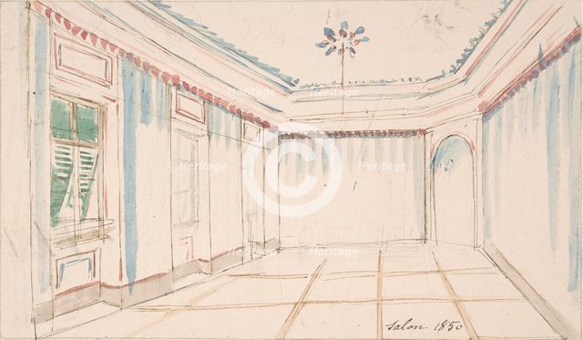 Drawing of an Interior: Salon, 1850. Creator: Anon.