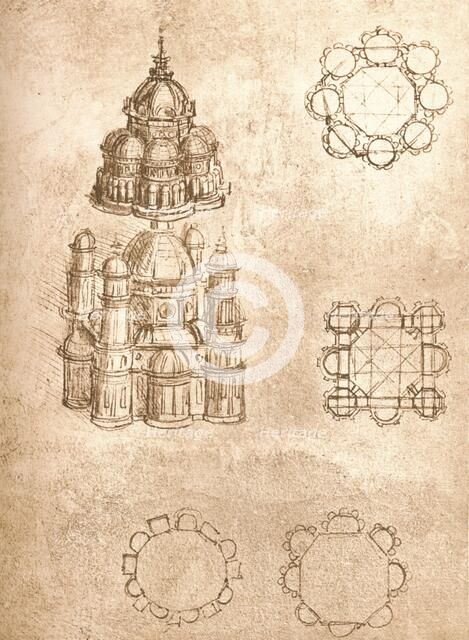 Drawing of churches, c1472-c1519 (1883). Artist: Leonardo da Vinci.