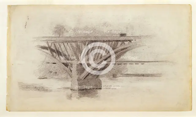 Drawing Of Girard Avenue Bridge/Verso Sketch Of An Oar, c. 1871. Creator: Thomas Eakins.