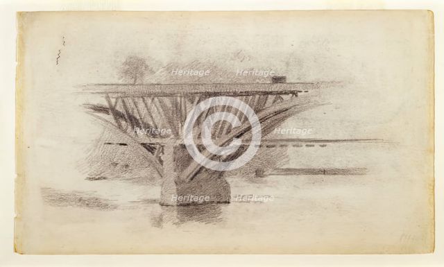 Drawing Of Girard Avenue Bridge/Verso Sketch Of An Oar, c. 1871. Creator: Thomas Eakins.