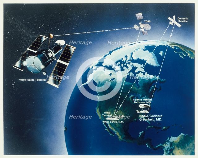 Drawing of Hubble Telescope, 1980s. Creator: Unknown.