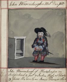 Drawing of John Worrenbergh, of Switzerland, a dwarf of 2 ft. 7 ins..., early 18th century. Creator: James Paris du Plessis