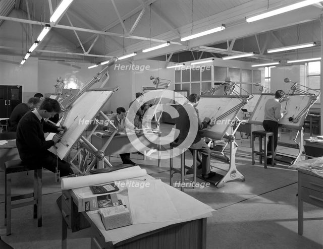 Drawing office at a Sheffield steel foundry, Edgar Allens, 1964.  Creator: Michael Walters.