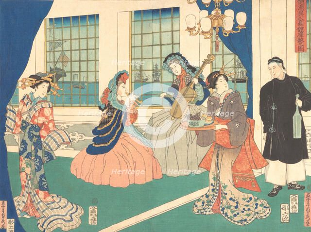 Drawing Room of a Foreign Business Establishment in Yokohama, 9th month, 1861. Creator: Sadahide Utagawa.
