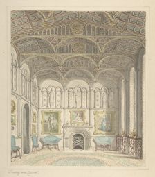 Drawing Room of Lea Castle, Looking West, ca. 1816. Creator: Attributed to John Carter