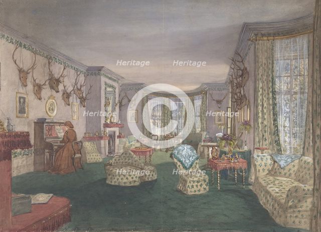 Drawing Room at Mar Lodge, Parish of Craithe and Braemar, Aberdeenshire, ca. 1860. Creator: Anon.