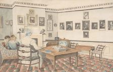 Drawing Room at Hatton, Warwickshire, 1820-30. Creator: Attributed to Granddaughters of Dr. Samuel Parr