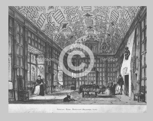'Drawing Room, Boughton-Malherbe, Kent.', (mid 19th century). Artist: Unknown.