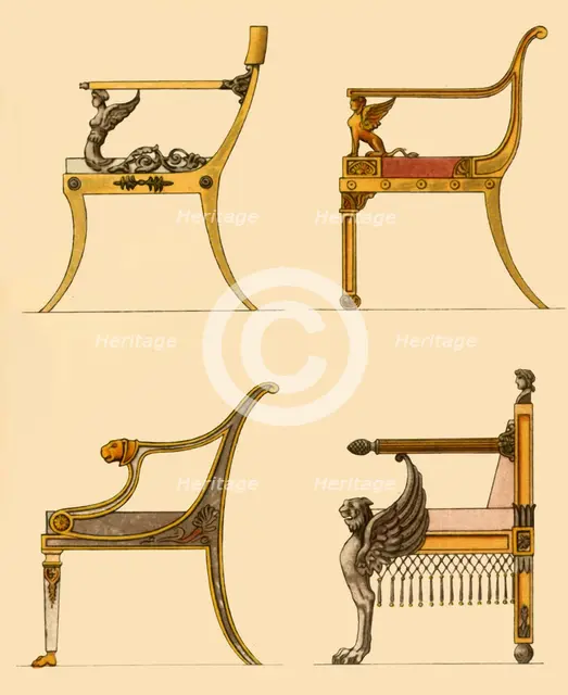 Drawing room chairs, 1808, (1946).  Creator: Unknown.