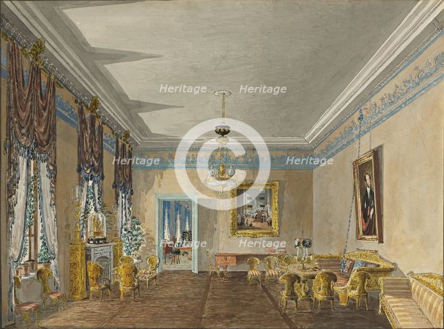 Drawing room in the House of Princess Anna Gagarina in Petersburg, 1799. Artist: Kolmann, Karl Ivanovich (1786-1846)