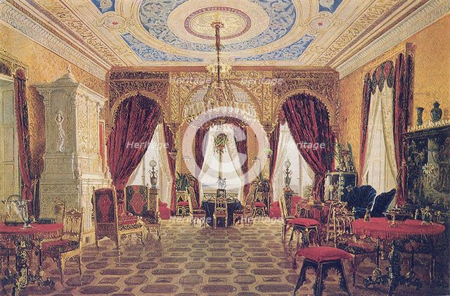 Drawing room in the Manor House Grafskaya Slavyanka of Countess Julia Samoilova, Mid of the 19th c Artist: Anonymous  