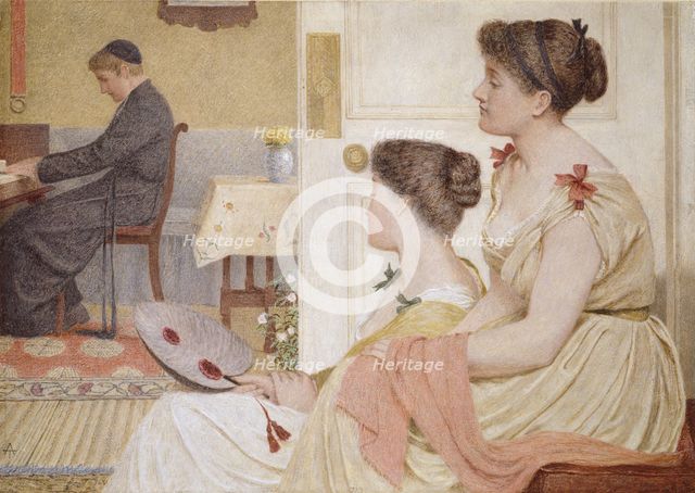 Drawing Room Scene with a young Priest at the Piano, late 19th century. Artist: Thomas Armstrong.