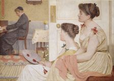 Drawing Room Scene with a young Priest at the Piano, late 19th century. Artist: Thomas Armstrong