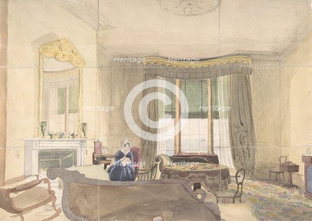 Drawing Room with Seated Woman, 1848. Creator: Anon.