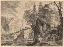 Draughtsman on a Stone before a Bridge, probably c. 1609. Creator: Aegidius Sadeler II