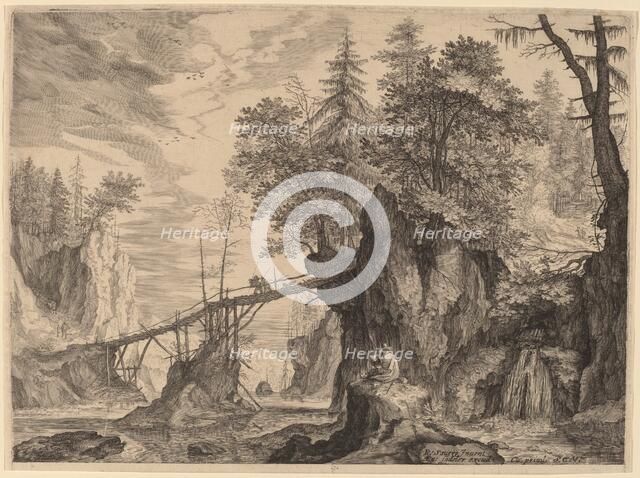 Draughtsman on a Stone before a Bridge, probably c. 1609. Creator: Aegidius Sadeler II.