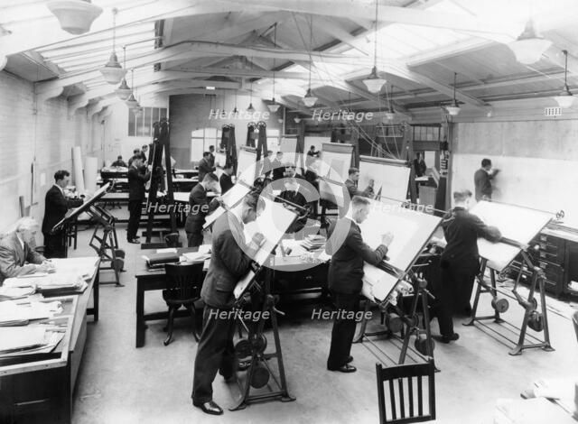 Draughtsmen in the drawing office, Vauxhall Motors, Luton, 1930. Artist: Unknown