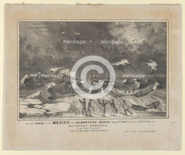 Dreadful Wreck of the Mexico on Hempstead Beach, January 2nd, 1837, 1848-56. Creator: Nathaniel Currier.