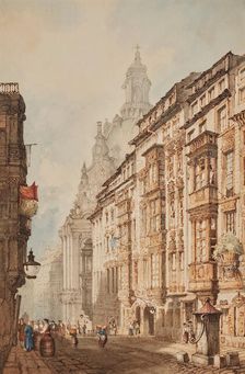 Dresden: The Church of Notre Dame from the Rampische Gasse. Creator: Samuel Prout