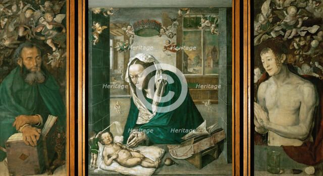 Dresden Altarpiece: central panel: Madonna Adoring the Child. The side panels: Saint Anthony and Sai Creator: Dürer, Albrecht (1471-1528).