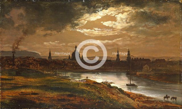Dresden by Moonlight. Artist: Dahl, Johan Christian Clausen (1788-1857)
