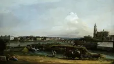 Dresden seen from the left bank of the Elbe river, below the fortifications, 1748
