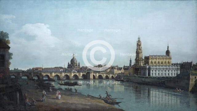 Dresden seen from the Right Bank of the Elbe, beneath the Augusts Bridge, 1748. Artist: Bellotto, Bernardo (1720-1780)