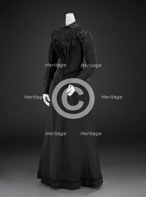 Dress And Cloak (Cloak, Bodice, Skirt; possibly for mourning), early 1880s, cloak; about 1890, dress Creator: The John Shillito Company.
