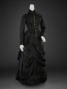 Dress (Bodice, Skirt; possibly for mourning), about 1885. Creator: Unknown