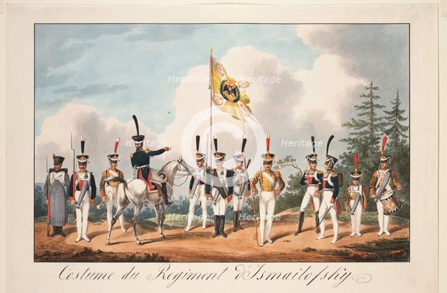 Dress uniforms of the Izmailovsky Regiment, 1818. Artist: Chiflard, Samuel Solomon (1786-1840)