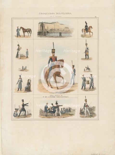 Dress uniforms of the Izmailovsky Regiment, 1840. Artist: Gilbertson, E. (active 1830s-1850s)