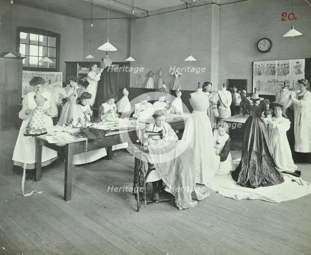 Dressmaking class, Borough Polytechnic, Southwark, London, 1907. Artist: Unknown.