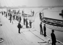 Drill, Holland America Line - life boats ready to launch, between c1910 and c1915. Creator: Bain News Service