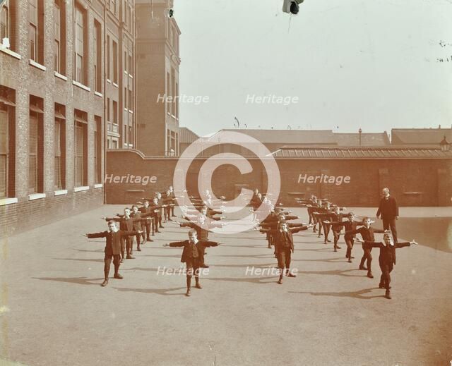 Drill in playground, Alma Boys School, Bermondsey, London, 1908. Artist: Unknown.