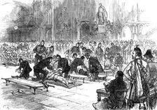 Drill of volunteer ambulance corps at Guildhall, 1880. Creator: Unknown