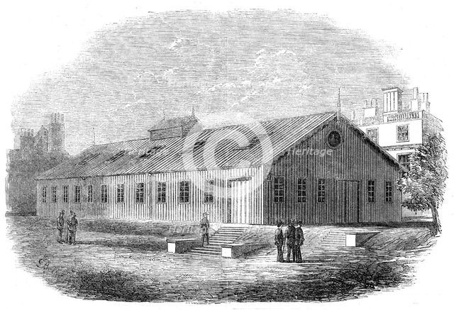 Drill-shed in Burlington Gardens, erected by the South Middlesex Rifle Volunteers, 1862. Creator: Unknown.