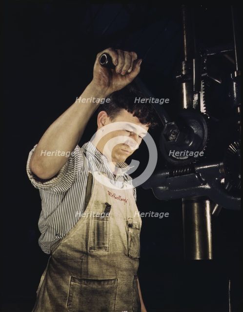 Drill press operator, Allegheny Ludlum Steel[e] Corp., Brackenridge, Pa., 1941?. Creator: Alfred T Palmer.