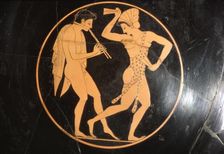 Drinking Cup, (Kylix) of Girl Dancing with Youth Playing Flute, Attic, c510 BC Artist: Epikektos