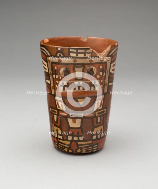 Drinking Cup (Kero) with an Abstracted Masked Figure, A.D. 600/1000. Creator: Unknown.