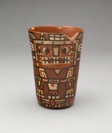 Drinking Cup (Kero) with an Abstracted Masked Figure, A.D. 600/1000. Creator: Unknown