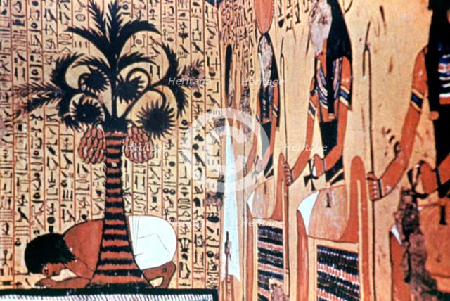 Drinking from the River, temple wall painting, Thebes, Egypt. Artist: Unknown